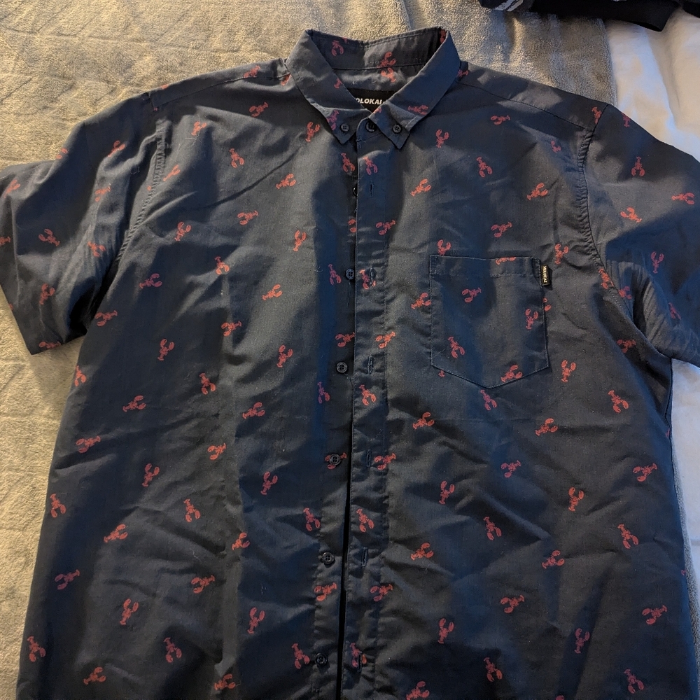 Molokai Dark Blue Shirt with Red Lobsters